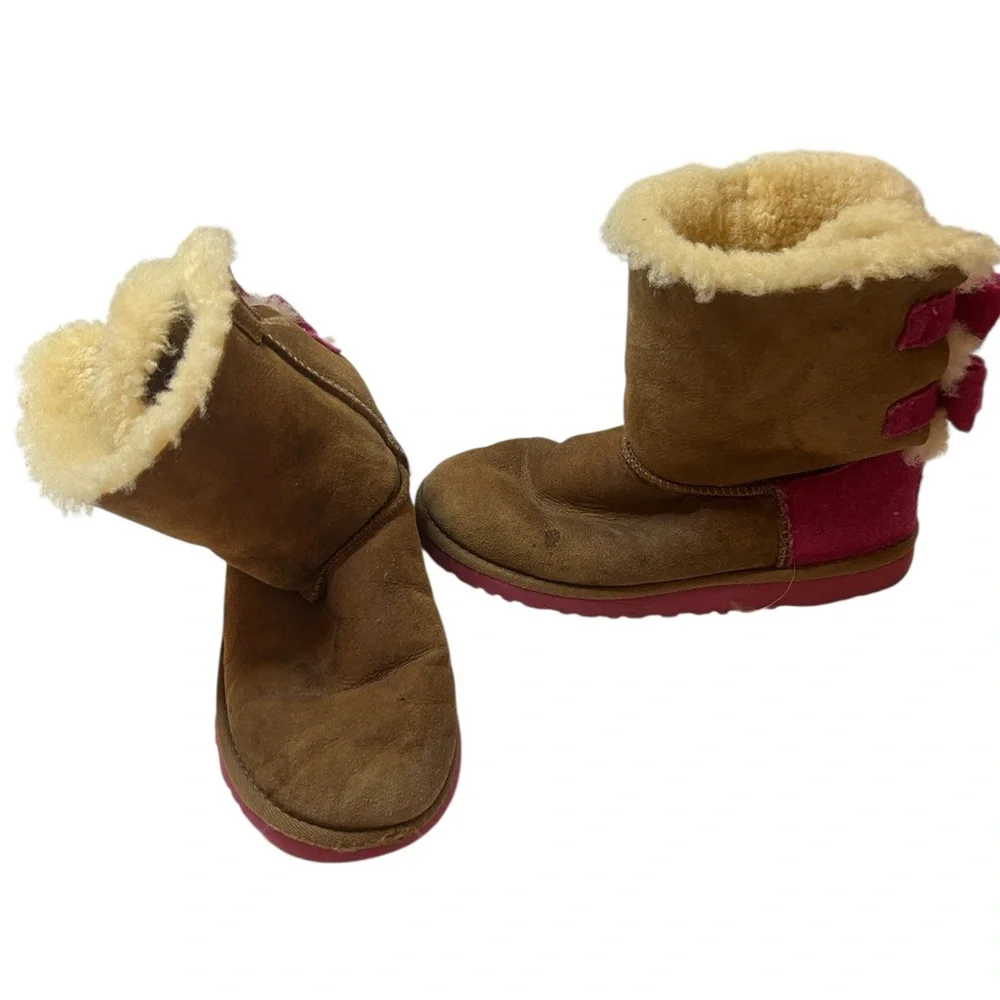 Coquette Ribbon Y2K Style UGG K Bailey Bow Cozy Sheepskin Boots w/ magenta bows